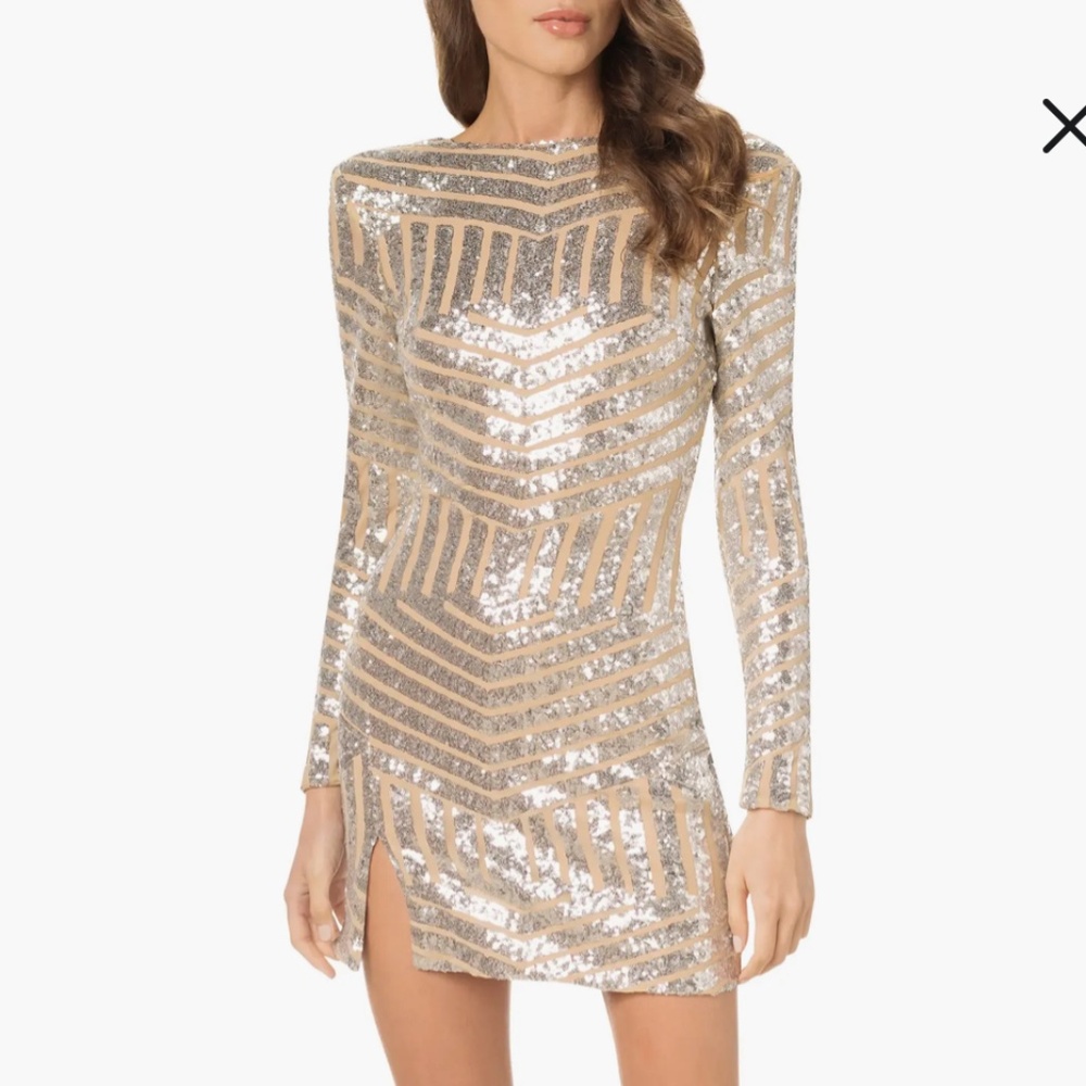 Dress the Population Nathalia Sequin Long Sleeve Cocktail Mini